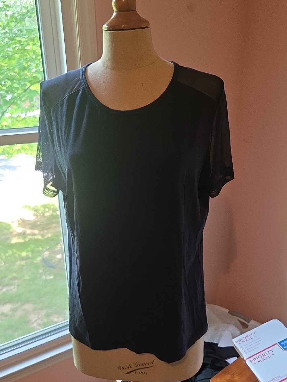Anatomie Dark Blue/Black Short-Sleeve Tee with Sheer Panels